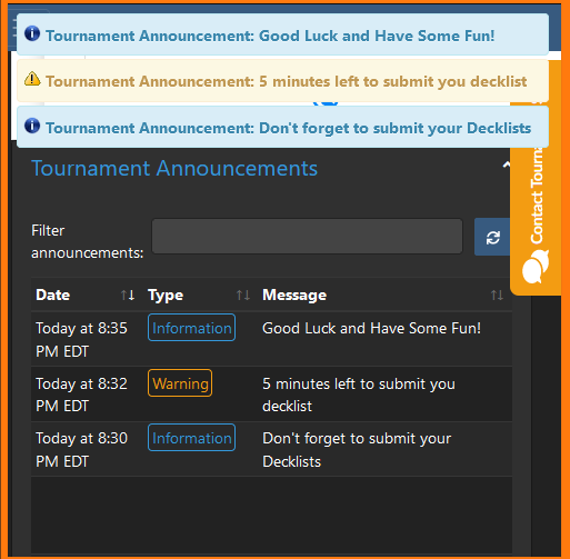 An image of tournament announcements